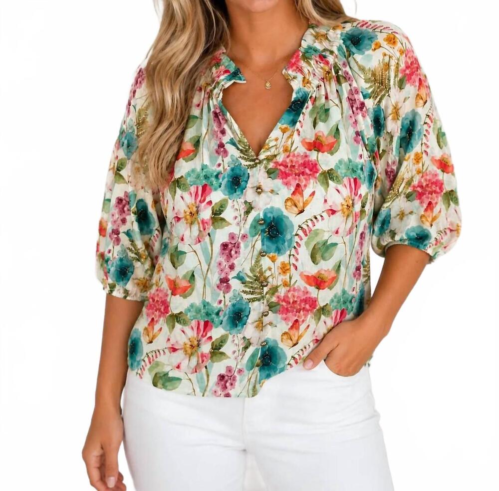 NEW JOY JOY wildflower peasant top in pink multi